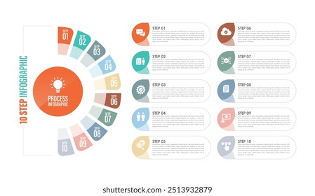 Pie chart with 10 to 04 steps. Colorful diagram collection with Circle icons for infographic, business presentation. Vector illustration.