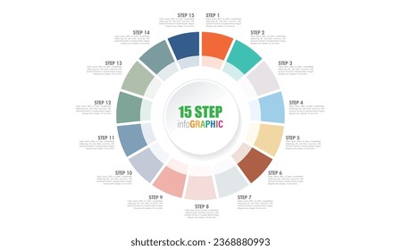 Gráfico circular con 10 a 20 pasos. Colorida colección de diagramas con 10,11,12,13,14,15,16,17,18,19 secciones o pasos. Iconos de círculo para infografía, presentación de negocios. Ilustración vectorial.