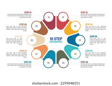 Pie chart with 2 to 10 steps. Colorful diagram collection with 2,3,4,5,6,7,8,9,10 sections or steps. Circle icons for infographic, UI, web design, business presentation. Vector illustration.