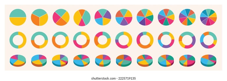 Pie chart and 3d chart infographic elements. Sets of pie chart vector elements for data and statistics design