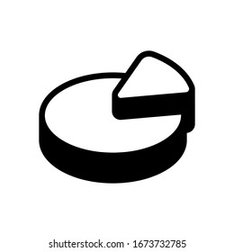 Pie chart, 3d symbol, circle diagram. Black icon on white background