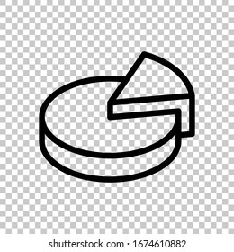 Pie chart, 3d symbol, circle diagram, outline design. Black symbol on transparent background