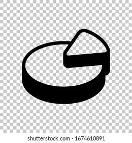 Gráfico circular, símbolo 3d, diagrama circular. Símbolo negro sobre fondo transparente