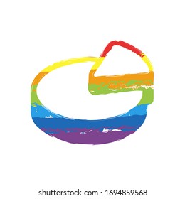 Pie chart, 3d symbol, circle diagram. Drawing sign with LGBT style, seven colors of rainbow (red, orange, yellow, green, blue, indigo, violet