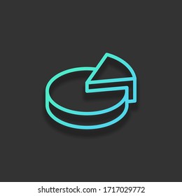 Pie chart, 3d symbol, circle diagram, outline design. Colorful logo concept with soft shadow on dark background. Icon color of azure ocean