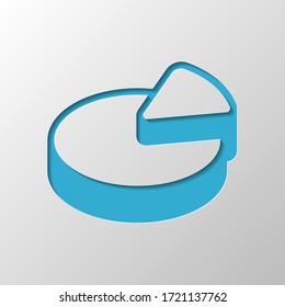 Pie chart, 3d symbol, circle diagram. Paper design. Cutted symbol with shadow
