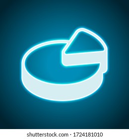 Pie chart, 3d symbol, circle diagram. Neon style. Light decoration icon. Bright electric symbol