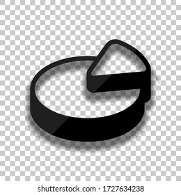 Gráfico circular, símbolo 3d, diagrama circular. Icono de cristal negro con sombra suave sobre fondo transparente