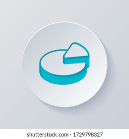 Pie chart, 3d symbol, circle diagram. Cut circle with gray and blue layers. Paper style