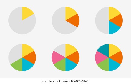 Pie chart with 6 slice, section or levels. Circle infographics concept with 1, 2,3,4,5,6 steps. Vector illustration.