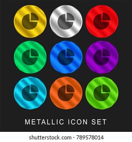 Pie chart 9 color metallic chromium icon or logo set including gold and silver