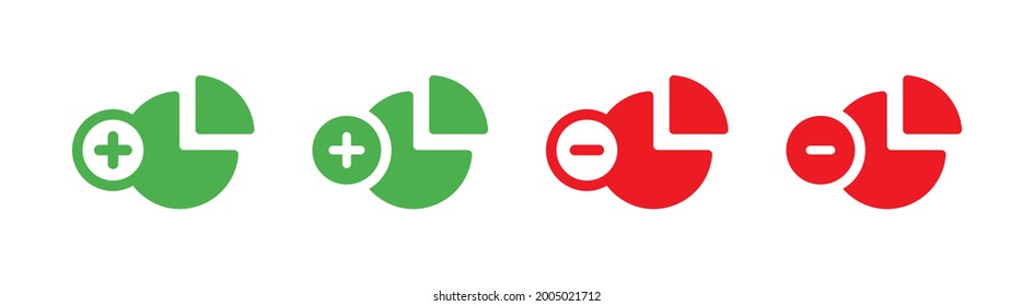 Pie chart with add and minus icon vector illustration. Statistics and accounting concept