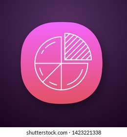 Pie chart app icon. Circle divided into parts. Diagram. Circular statistical graphic. Statistics data visualization. UI/UX user interface. Web or mobile application. Vector isolated illustration