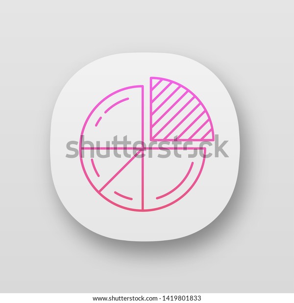 Pie chart app icon. Circle divided into
parts. Diagram. Circular statistical graphic. Statistics data
visualization. UI/UX user interface. Web or mobile applications.
Vector isolated
illustrations
