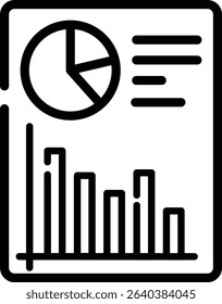 pie chart and bar graph representing UK data visualization vector icon outline style, ideal for reports