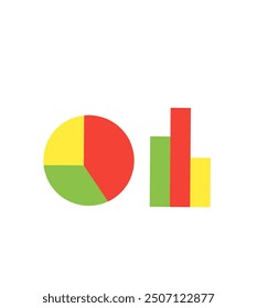 Ilustración de gráfico circular y gráfico de barras sobre un fondo blanco 