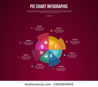 pie chart base template infographic with creative shape unbalance shape base triangle with 8 point dark background style for slide presentation vector