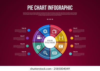 pie chart base template infographic with balance symmetric piechart circular with 8 point dark background style for slide presentation vector