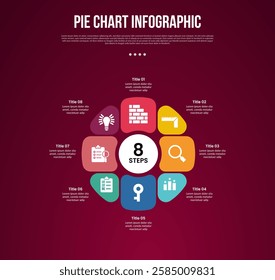 pie chart base template infographic with circular puzzle shape with round shape with 8 point dark background style for slide presentation vector
