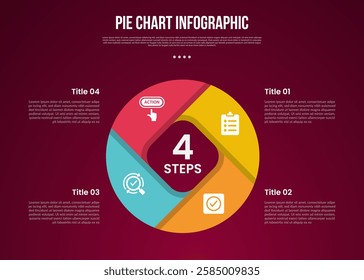 pie chart base template infographic with round circle and creative sharp divider with 4 point dark background style for slide presentation vector