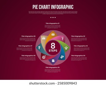 pie chart base template infographic with creative swirl circular with sharp edge with 8 point dark background style for slide presentation vector