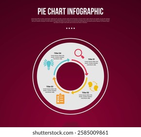 pie chart base template infographic with thick circle with circular arrow with 4 point dark background style for slide presentation vector