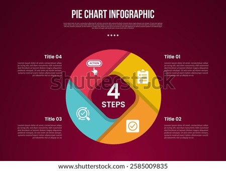 pie chart base template infographic with round circle and creative sharp divider with 4 point dark background style for slide presentation vector