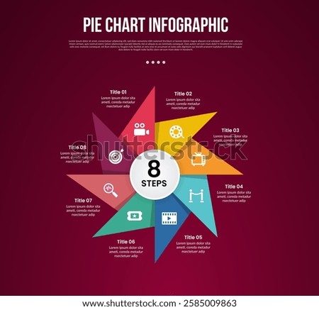 pie chart base template infographic with origami circular paper sharp edge with 8 point dark background style for slide presentation vector