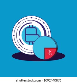 pie chart and bitcoin coin