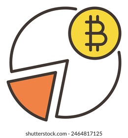 Pie Chart with Bitcoin coin vector Crypto Currency concept colored icon or symbol