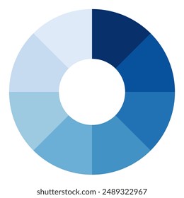 Pie chart blue color infographic template.Graphic circle divided in 8 segments.Vector illustration.