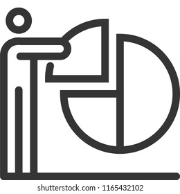 Pie chart, bold line stick figure icon. The illustration is vector, editable stroke, 48x48 pixel perfect. Crafted with precision and eye for quality.