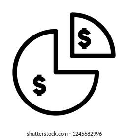 Pie chart business performance with dollar currency sign, icon vector illustration in outline or line style