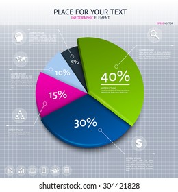 Pie Chart - Business Statistics With Icons. Vector Illustration.