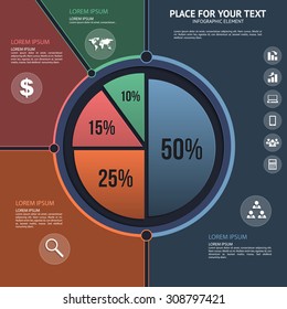 Pie chart - business statistics with icons. Vector illustration.