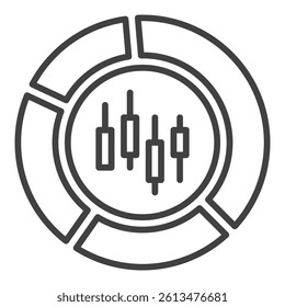 Pie Chart with Candlestick Trading Chart vector concept thin line round icon or symbol