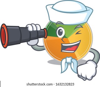pie chart cartoon happy Sailor style with binocular