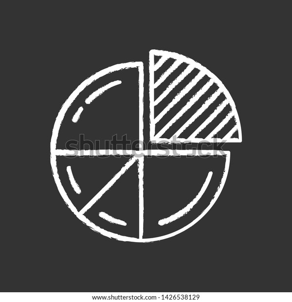 Pie chart chalk icon. Circle divided into\
parts. Diagram. Circular statistical graphic. Symbolic\
representation of information. Statistics data visualization.\
Isolated vector chalkboard\
illustration
