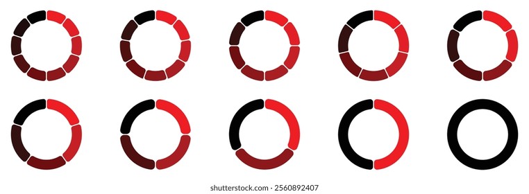 pie chart. Circle division infographic icon set. Pie chart divided 4,5,6 equal parts. Color pizza or donut round diagram. Infographic wheel segment and fraction. Black and red gradient infographic