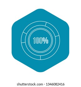 Pie chart circle graph 100 percent icon. Outline illustration of vector icon for webicon. Outline illustration of pie chart circle graph 100 percent vector icon for web