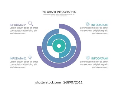 Pie chart, circle icon for infographics. Collection of colorful diagrams with 4 sections and steps. Pie charts for data analysis, business presentations, UI, web design. Vector