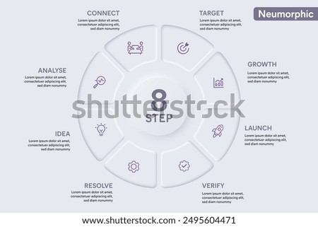 Pie Chart Circle Infographic With 8 Options, Steps, Parts, Segments. Vector Illustration for Business Financial Report.