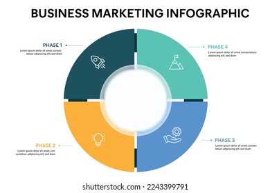 Pie chart circle infographic template with 4 options, steps, parts, segments. Business concept. marketing infographic vector illustration.