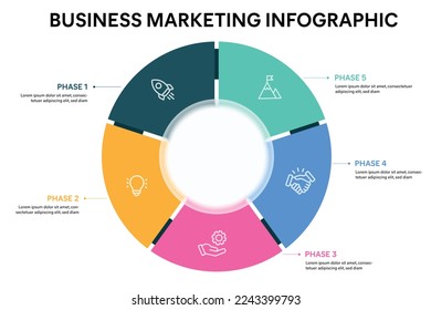 Pie chart circle infographic template with 5 options, steps, parts, segments. Business concept. marketing infographic vector illustration.