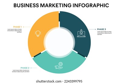 Pie chart circle infographic template with 3 options, steps, parts, segments. Business concept. marketing infographic vector illustration.