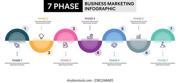 Pie chart circle infographic template with 7 options, steps, parts, segments. Business concept. marketing infographic vector illustration.