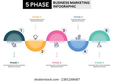 Plantilla infográfica de círculo de gráfico circular con 5 opciones, pasos, partes, segmentos. Concepto de negocio. ilustración vectorial de infografía de marketing.