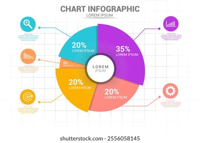 Pie chart circle infographic template. Minimalist infographic pie chart business presentation design with some business vector elements