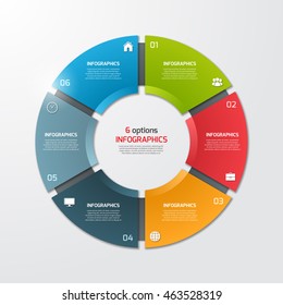 Pie Chart Circle Infographic Template With 6 Options. Business Concept. Vector Illustration.