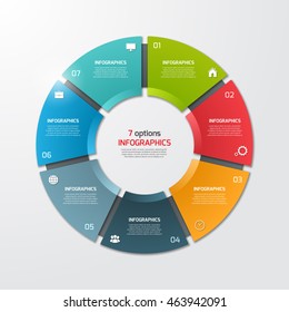 Pie chart circle infographic template with 7 options. Business concept. Vector illustration.